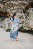 Suzie Blue Canada tie-dye lapis ombre maxi dress in cream and grey, 100% rayon, handmade in Bali.