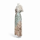 Suzie Blue Canada Tie Dye Lapis Ombre Maxi Dress in mint and brown, 100% rayon, v-neck, short sleeves, smocked waist.