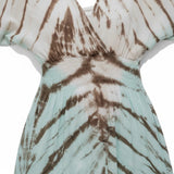 Suzie Blue Canada mint and brown tie-dye rayon maxi dress with V-neck and smocked waist.