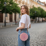 Round Rattan Purse - Pink