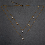 Double Strand Pearl & Chain Necklace In Gold Plate