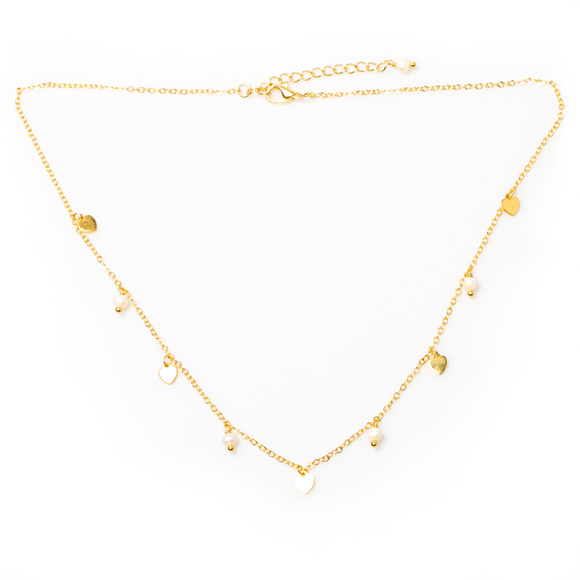 Delicate Pearl & Heart Necklace In Gold Plate