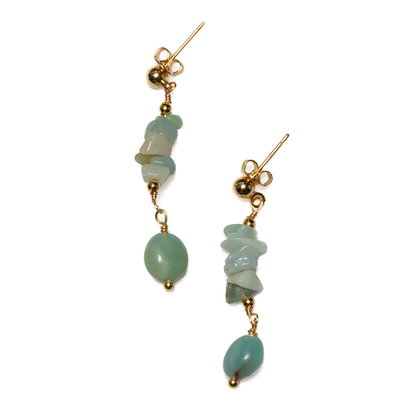 Amazonite Cluster Drop Stud Earring In Gold Plate