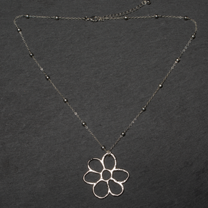 Open Flower Pendant On Ball Chain - Silver Plate