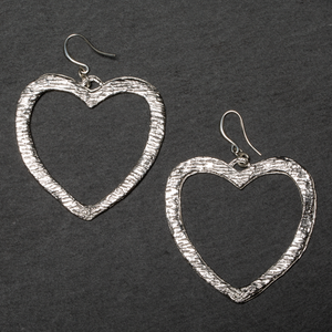 Textured Heart Earrings - Silver Plate