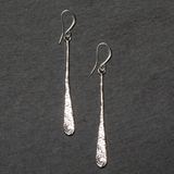 Beaten Long Tear Drop Earring - Silver Plate