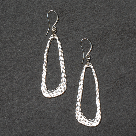 Hammered Oval Earrings - Silver Plate