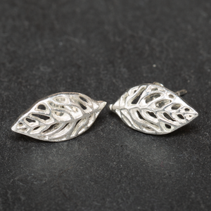 Open Leaf Stud Earring - Silver Plate