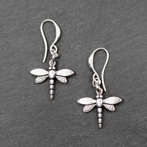 Silver Plate Dragonfly Charm Earrings