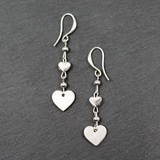 Silver Plate Double Drop Heart Charm Earrings