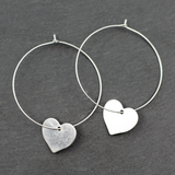 Silver Plate Heart On Hoop Earrings