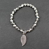 Leaf Charm Nugget Bracelet in Silver Plate