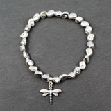 Dragonfly Charm Nugget Bracelet in Silver Plate