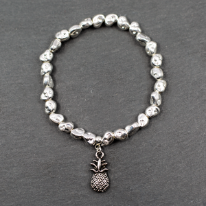 Pineapple Charm Nugget Bracelet in Silver Plate