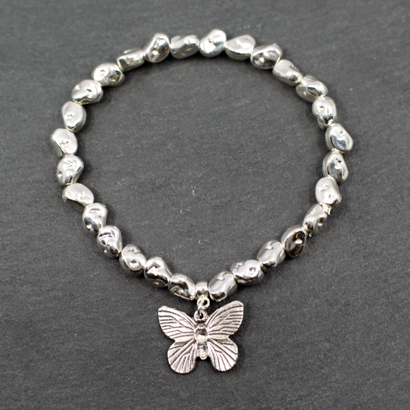 Butterfly Charm Nugget Bracelet in Silver Plate