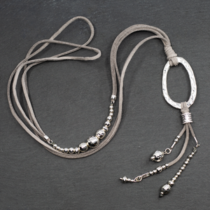 Silver Plate Oval Pendant Necklace On Suede