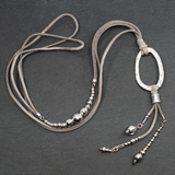 Silver Plate Oval Pendant Necklace On Suede