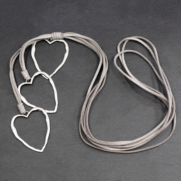 Triple Heart Necklace on Suede in Silver Plate - SP112H