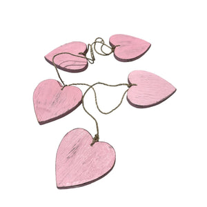 Hanging String Of 5 Wooden Hearts