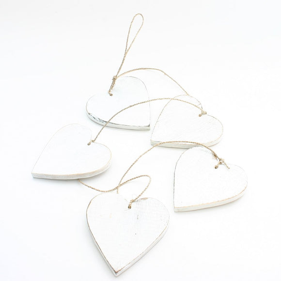 Hanging String Of 5 Wooden Hearts
