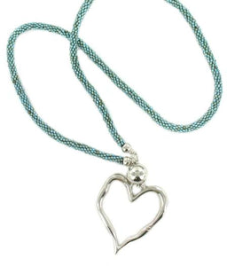 Beaded Rope Necklace with Open Heart - Flamingo Boutique