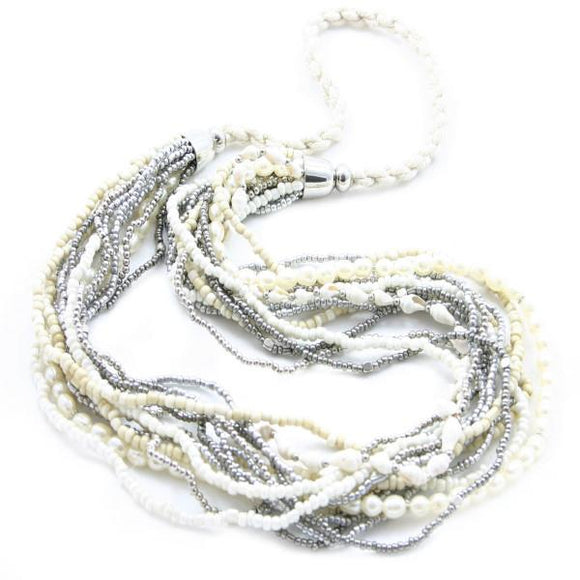 Multi Strand Pearl & Shell Long Necklace - Flamingo Boutique