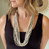 Multi Strand Pearl & Shell Long Necklace