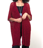 Mid Length Popcorn Knit Kimono - Claret Red