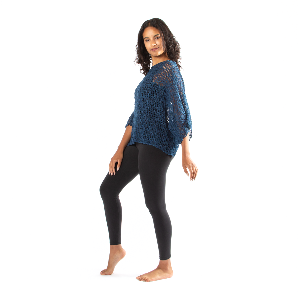Navy Blue Popcorn Knit Top Suzie Blue Canada