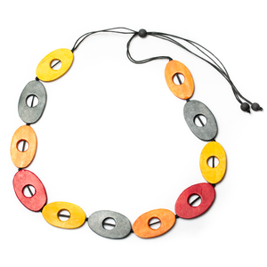 Multi Colour Wooden Oval Necklace