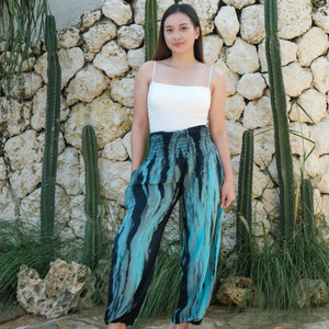 Abstract Tie Dye Design Bali Pants - Blue