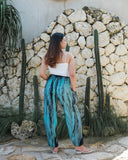 Abstract Tie Dye Design Bali Pants - Blue