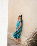 Abstract Tie Dye Design Kaftan Dress - Blue & Grey