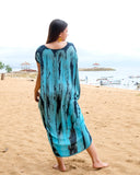 Abstract Tie Dye Design Kaftan Dress - Blue & Grey