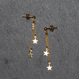 Double Drop Star Chain Stud Earring In Gold Plate