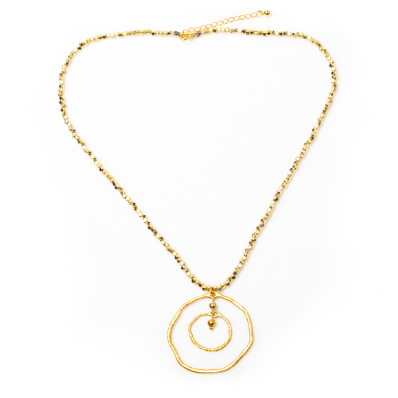 Beaten Double Ring Necklace In Gold Plate