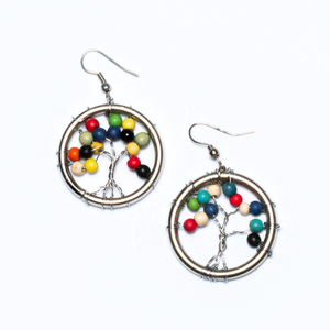 Tree Of Life Earrings With Wooden Beads