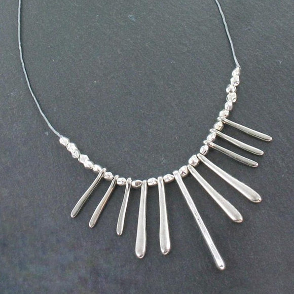Drop Fan Necklace In Silver Plate - Flamingo Boutique