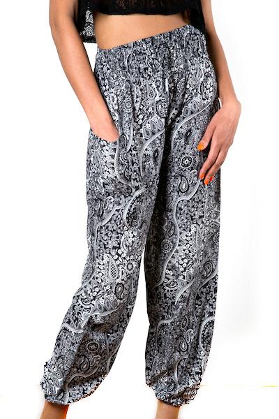 Black & White Paisley Print Bali Pants - Flamingo Boutique