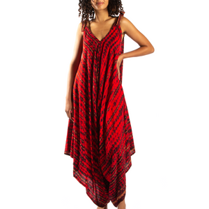 Red & Black Tie-Dye Bone Motif Romper