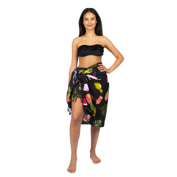 Flamingo & Fruit Print Sarong - Red – Suzie Blue Canada