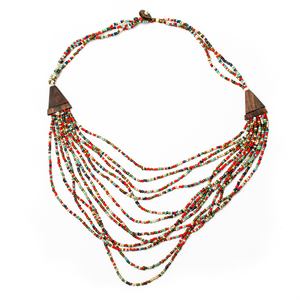 Multi Strand Wooden Side Necklace