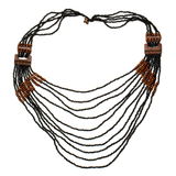 Long Multi Strand Necklace With Wood Detail