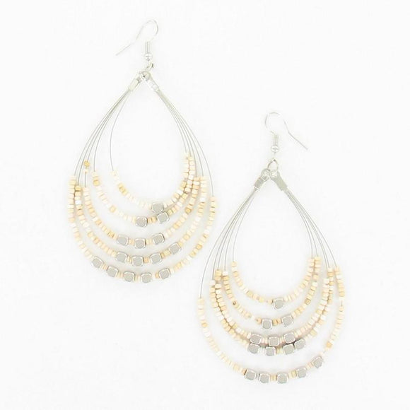 Beaded Hoop Earrings With Metalic Cubes - Flamingo Boutique