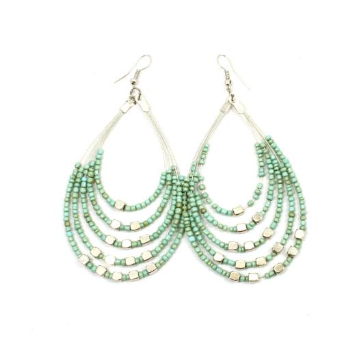 Beaded Hoop Earrings With Metalic Cubes - Flamingo Boutique