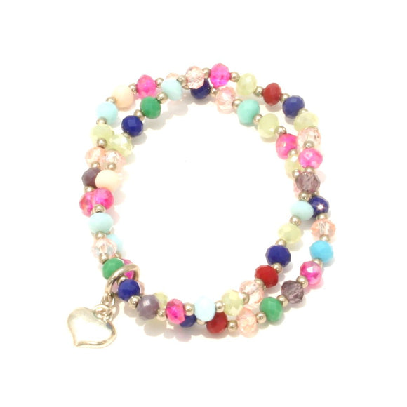 Double Strand Crystal Bracelet With Heart Charm