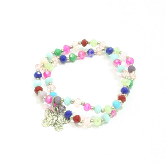 Double Strand Crystal Bracelet With Butterfly Charm