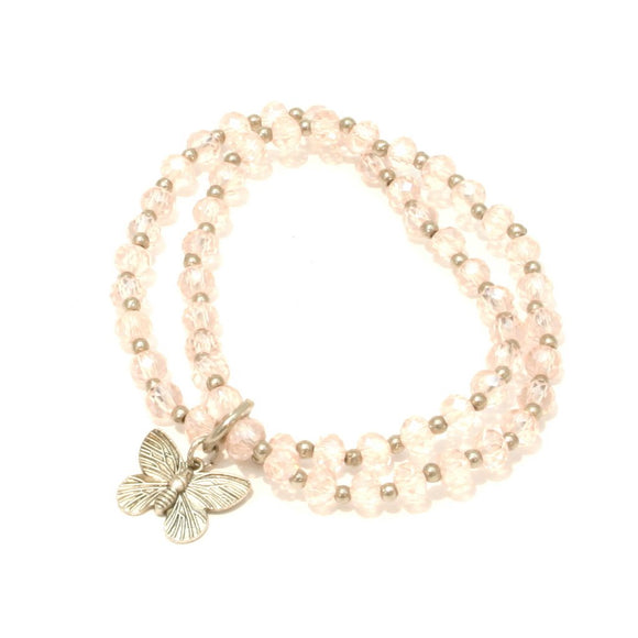 Double Strand Crystal Bracelet With Butterfly Charm