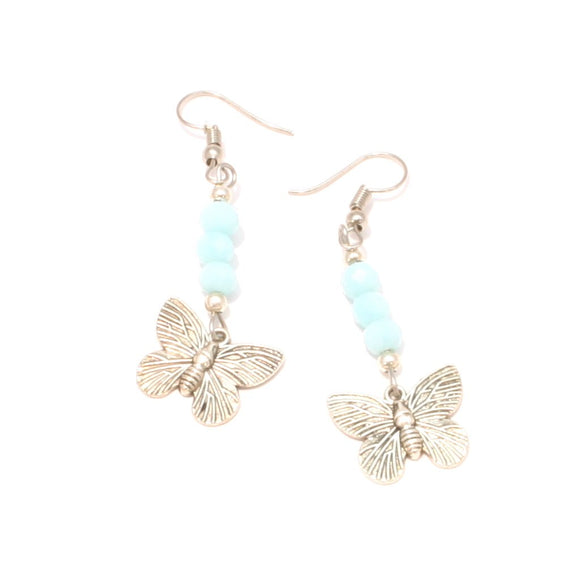 Crystal Bead Butterfly Charm Earrings