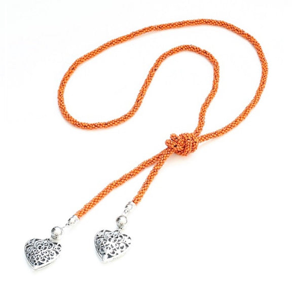 Long Beaded Necklace With Hearts - Flamingo Boutique